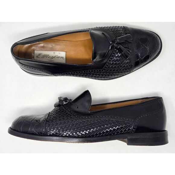 MEZLAN CARMEL BLACK CROCODILE LEATHER TASSEL LOAFERS SHOES WOVEN SPAIN SIZE 9 W main image 7